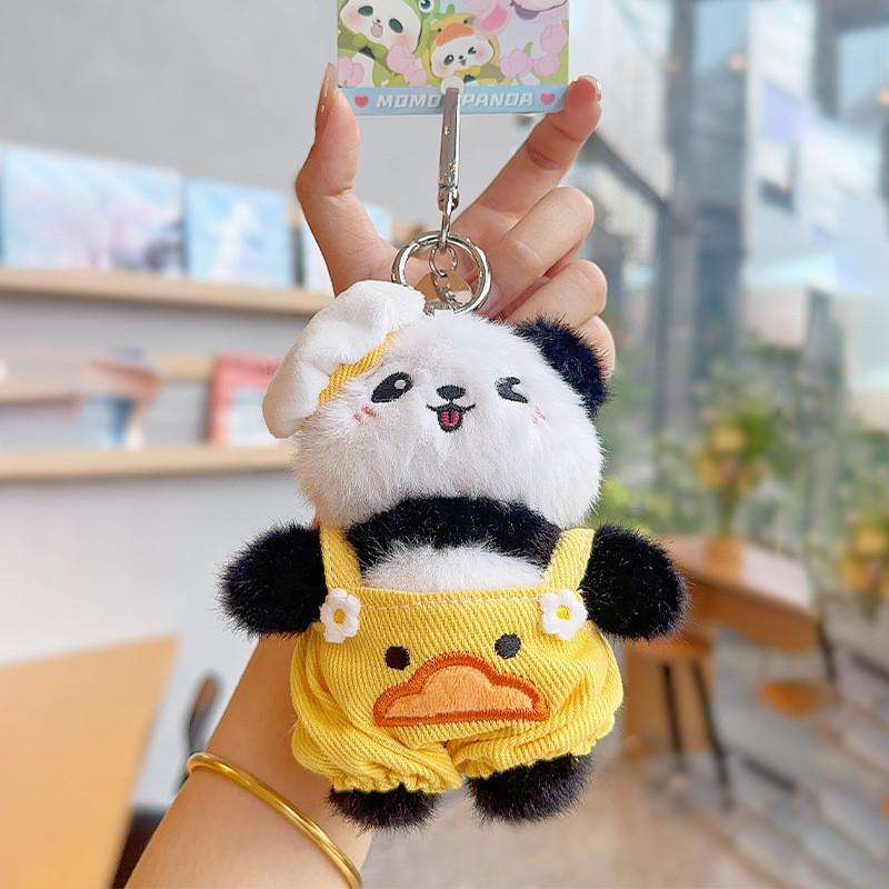 Cartoon Panda Cute Chef Plush Keychain Holder Colorful Pants Accessories Gift