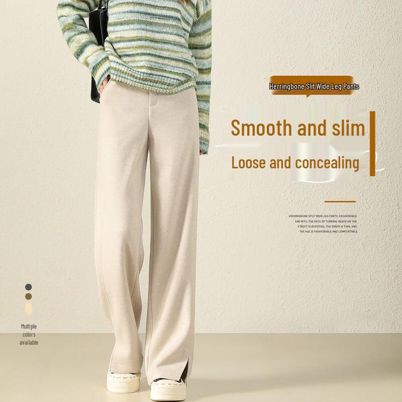 Women's Wool Blend Herringbone Wide-Leg Pants