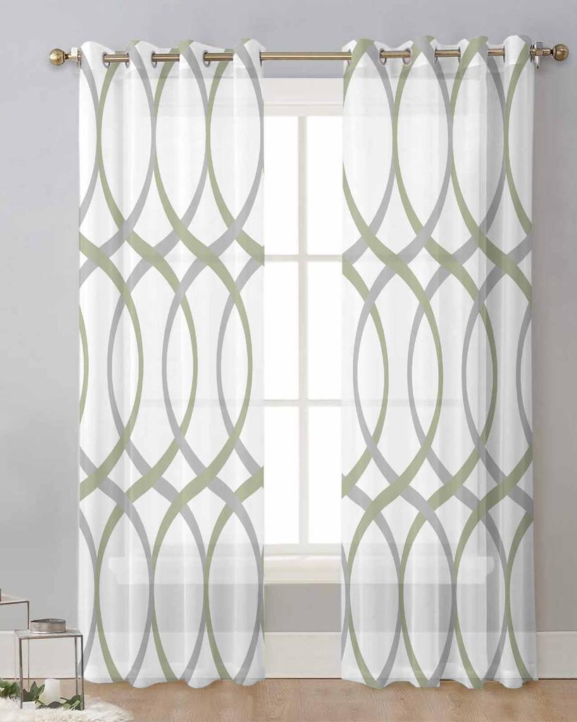 Abstract Lines Gradient Orange Tulle Drapes for Living Room Bedroom Sheer Window Curtains Kitchen Balcony Modern Voile Curtains