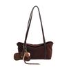 Women Suede Shoulder Bag with Inner Pocket Flap Underarm Bag Large Capacity Satchel Bag Solid for Work Travel