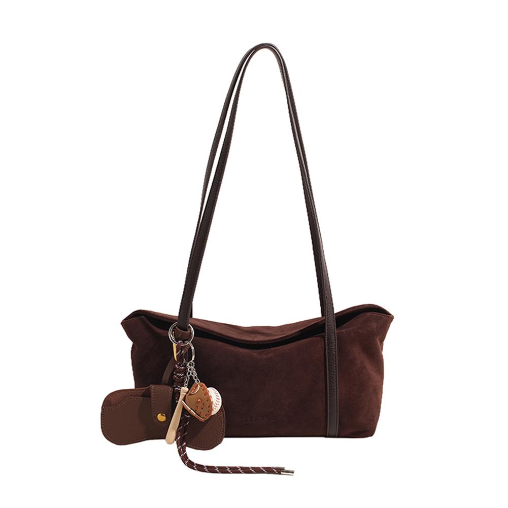 Women Suede Shoulder Bag with Inner Pocket Flap Underarm Bag Large Capacity Satchel Bag Solid for Work Travel