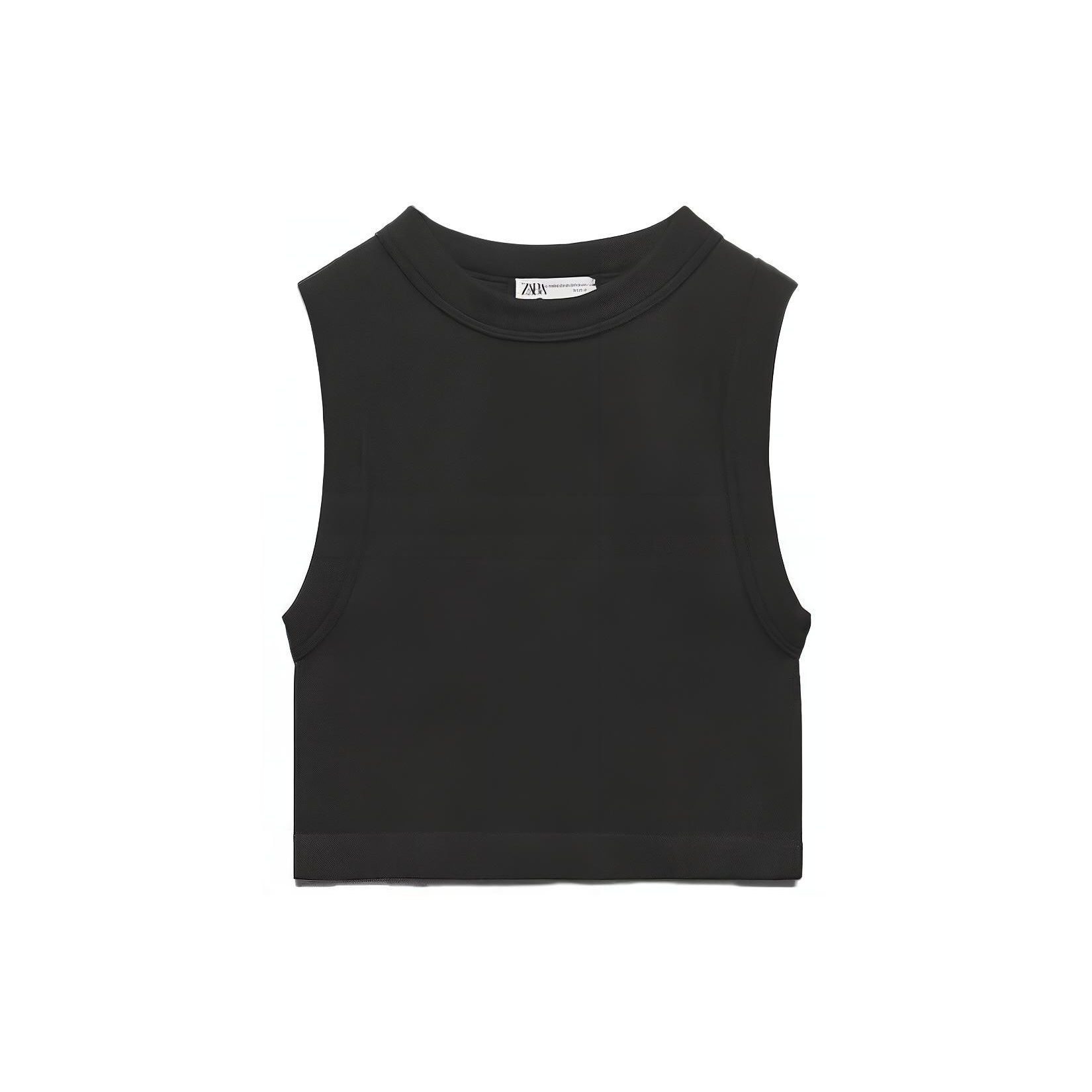 

Zara Solid Color Round Neck Sleeveless T-Shirt Women T-Shirts Black 07901893800-33 S