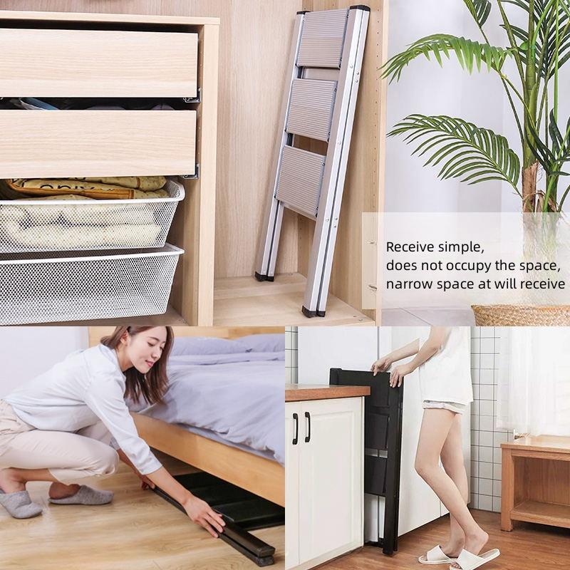 3 Step Ladder, Folding Ladder Stool, Wider Upgraded Non-Slip Treads, Portable Lightweight Ladder for Home and Kitchen, Holds up to 330 Lbs.black