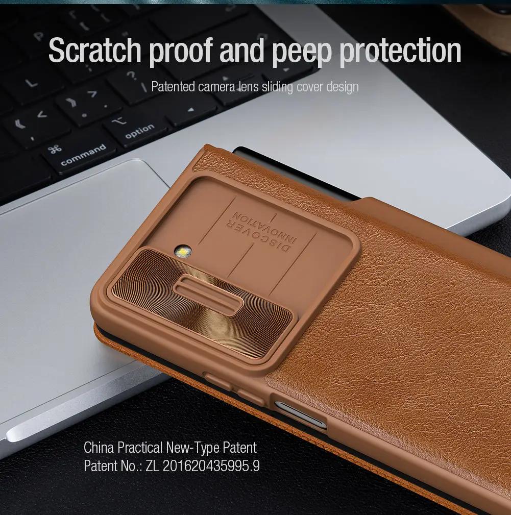 NILLKIN Qin Flip Leather Case for Samsung Galaxy Z Fold 5 with S-Pen Pocket Slide Camera Lens Cover Full Protection Phone Case