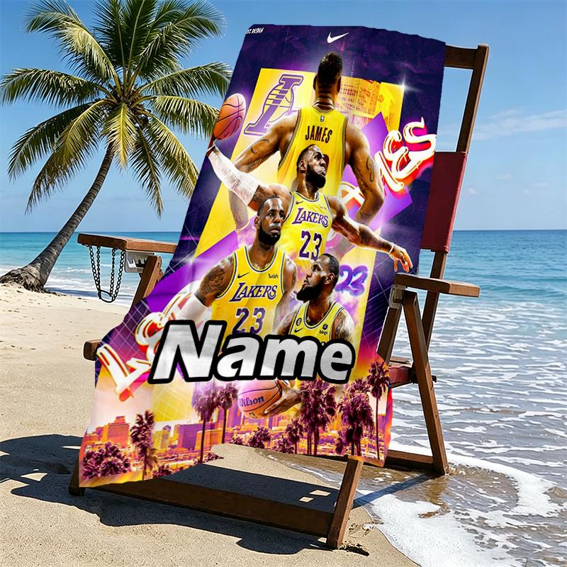 Custom Name Personalized basketball team Print Beach Towel, for Trip Camping Beach Party Home Decor, Birthday Gift for Family & Friends