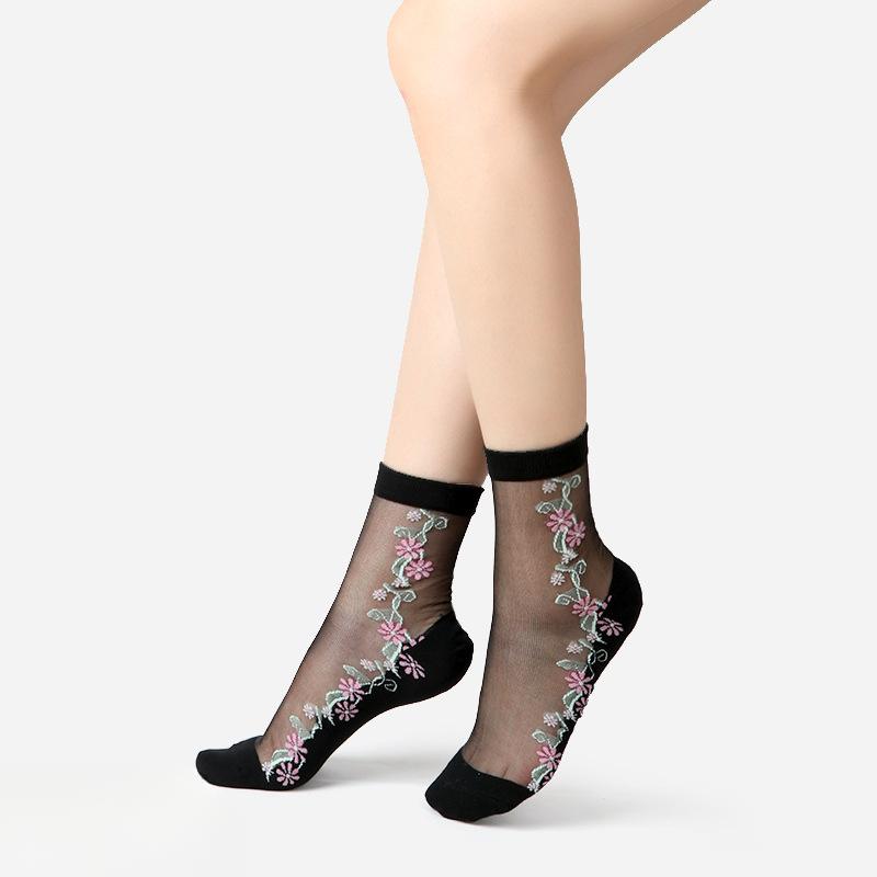 5 Paar Damen Frühling und Sommer Dünne Blume Anti Seide Klare Baumwollsohlen In der Röhre Socken