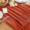 Cheesecloth Table Runner, 10 Ft Boho Rustic Gauze Table Runner Sheer Wrinkled for Centerpiece Decor, Terracotta, 1 Pcs