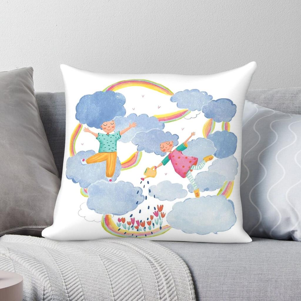 Playful Childhood Clouds Hearts Pillowcase Polyester Linen Velvet Printed Zip Decor Throw Pillow Case Home Cushion Cover
