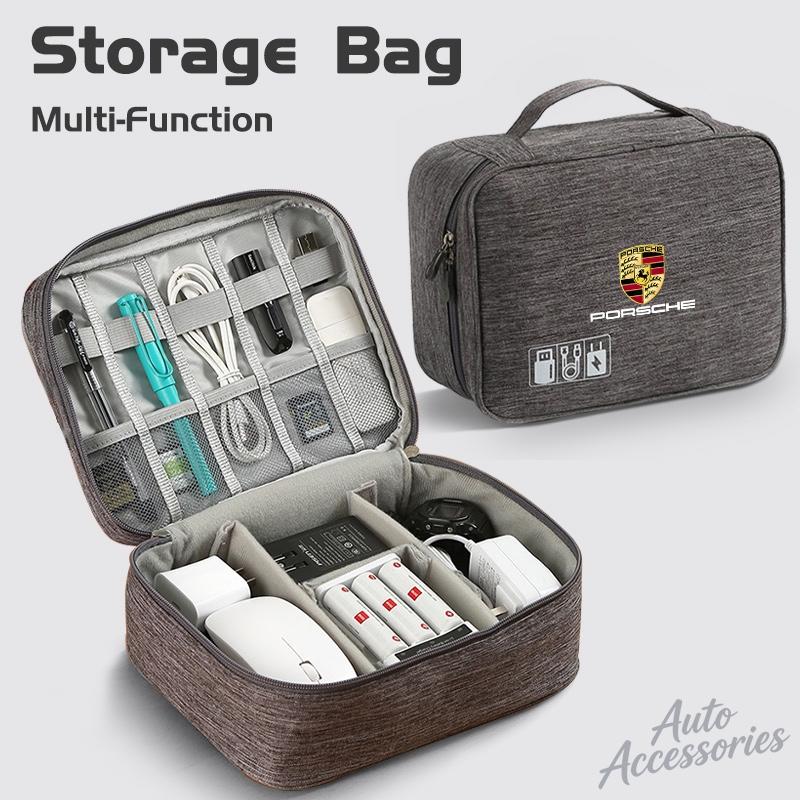 Waterproof Digital Electronic Organizer USB Data Line Charger Plug Storage Bag Separated Travel Bag For Porsche Macan Sticker OD5