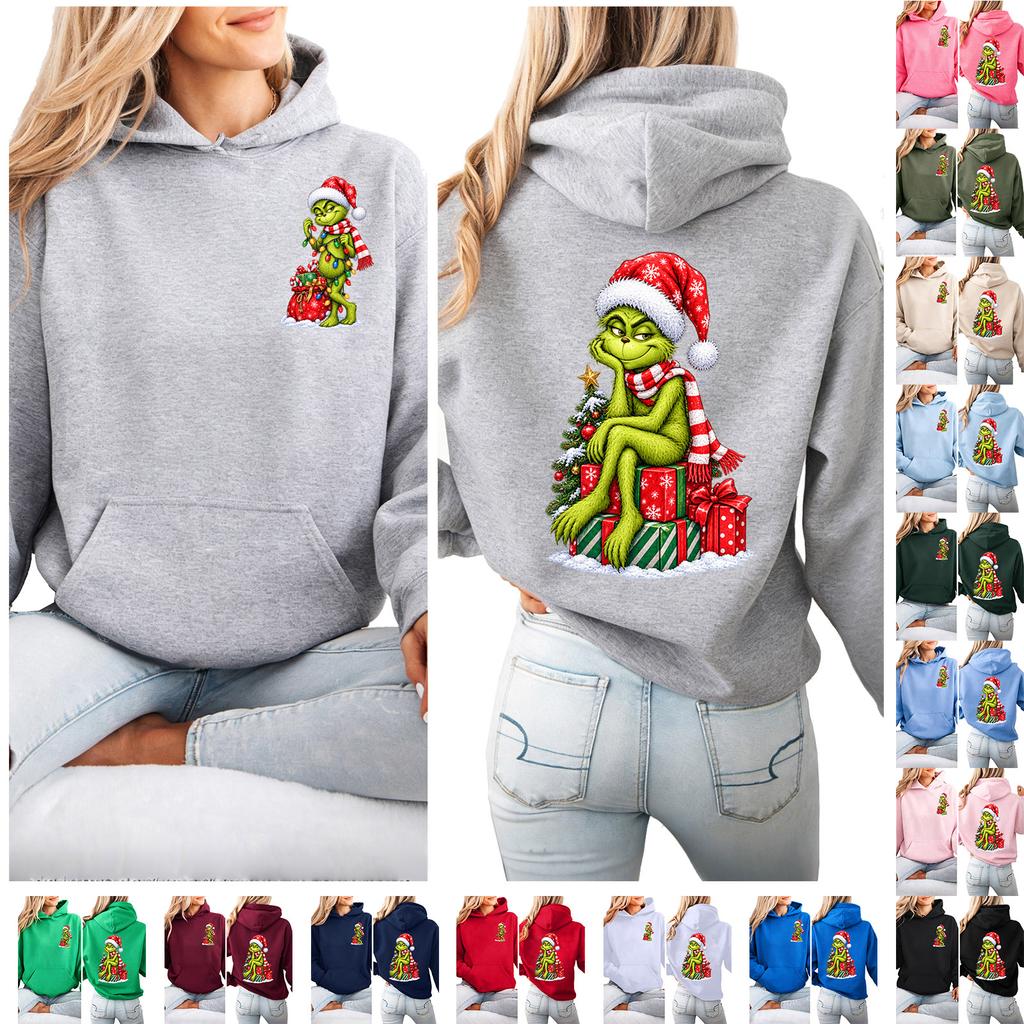 Women's Christmas Lightweight Long Sleeve Hooded Pullover Sweatshirt with Graphic Print
