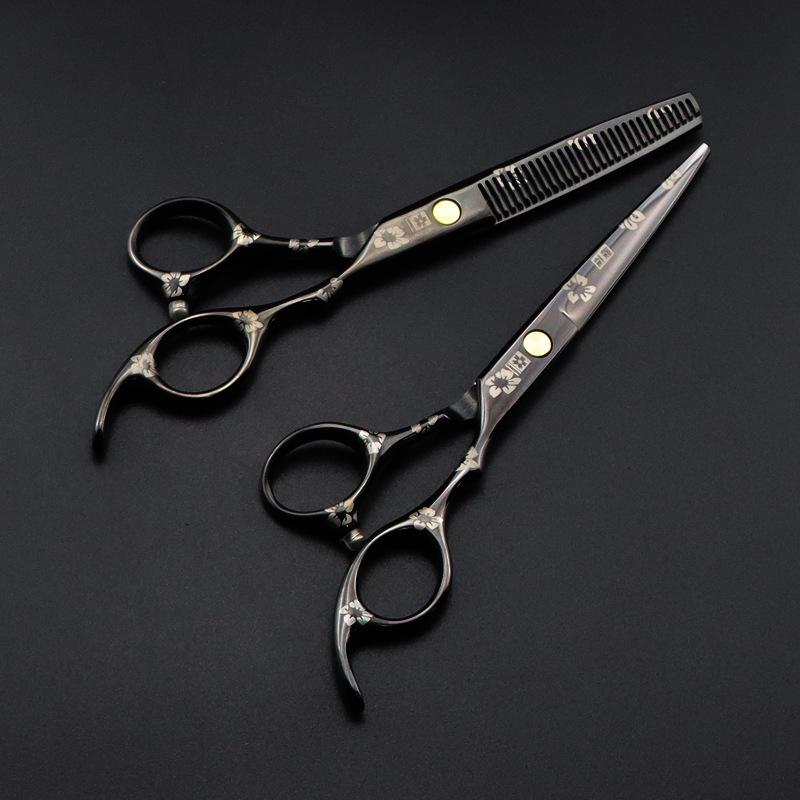 6.0-Inch Cherry Blossom Style Hairdressing Scissors Set - Straight, Bangs, and Serrated Scissors for Barbers