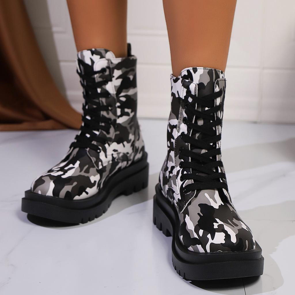 Fashion Women's Thick-soled Ankle Boots Lace-up Warm Leopard Print Shoes 2024 New Winter Wear-resistant Outdoor Women's Snow Boots