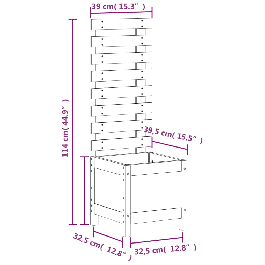 Planter with Trellis Black 39x39.5x114 Cm Solid Pine Wood