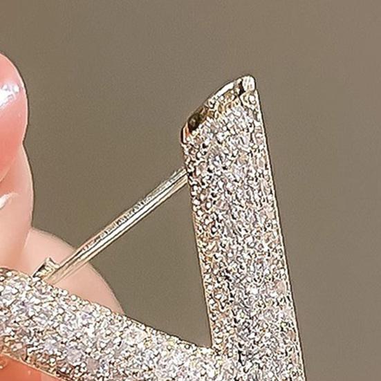 Women Brooch Sparkling Rhinestones Inlaid V-Shaped Design Lapel Pin Sweater Scarf Bag Badge Jewelry