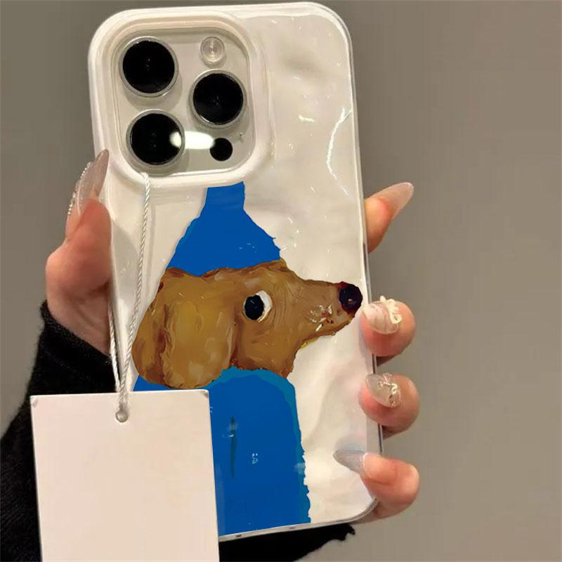 Blue Hat Puppy Folds Texture Soft Silicone Phone Case For iPhone 16 17 Air 15 14 13 12 11 Pro Max Plus Cute Cartoon Back Cover