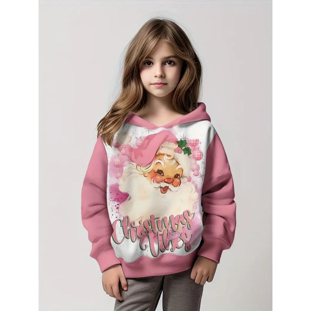 Christmas Girl Clothes Cute Santa Claus 3D Print Fashion Hoodies Fashion Holiday Kids Tops Loose Comfortable Children's Clothing