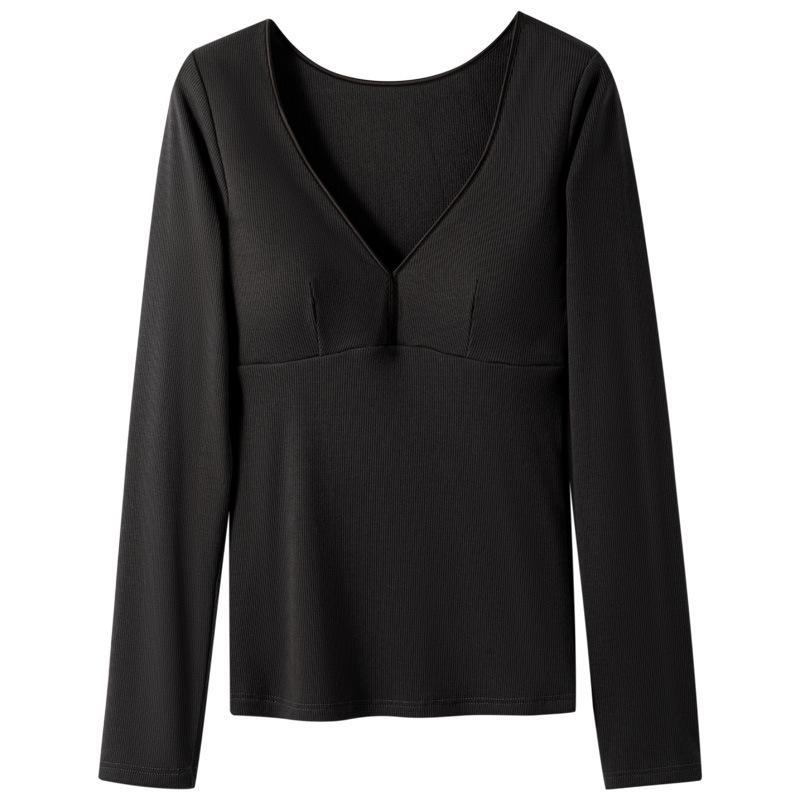 Women's Winter V-Neck Warm Tops with Chest Pads, Double-Sided Brushed Velvet, and Seamless Thickened German Velvet Bras