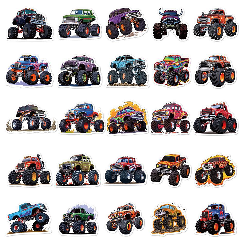 50pcs Creative Monster Truck Waterproof Stickers for Laptops and Suitcases