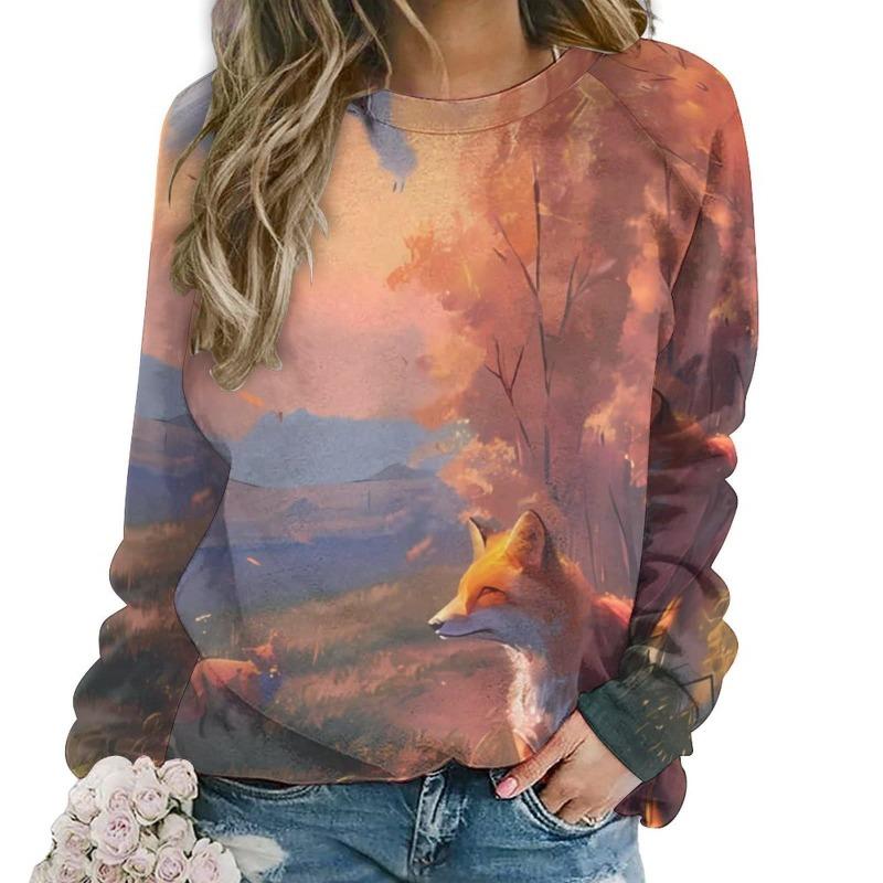 

Осенние милые толстовки с лисой, женские повседневные худи с круглым вырезом и 3D-принтом животных, Y2k пуловеры, топы в стиле Харадзюку, женская одежда XL