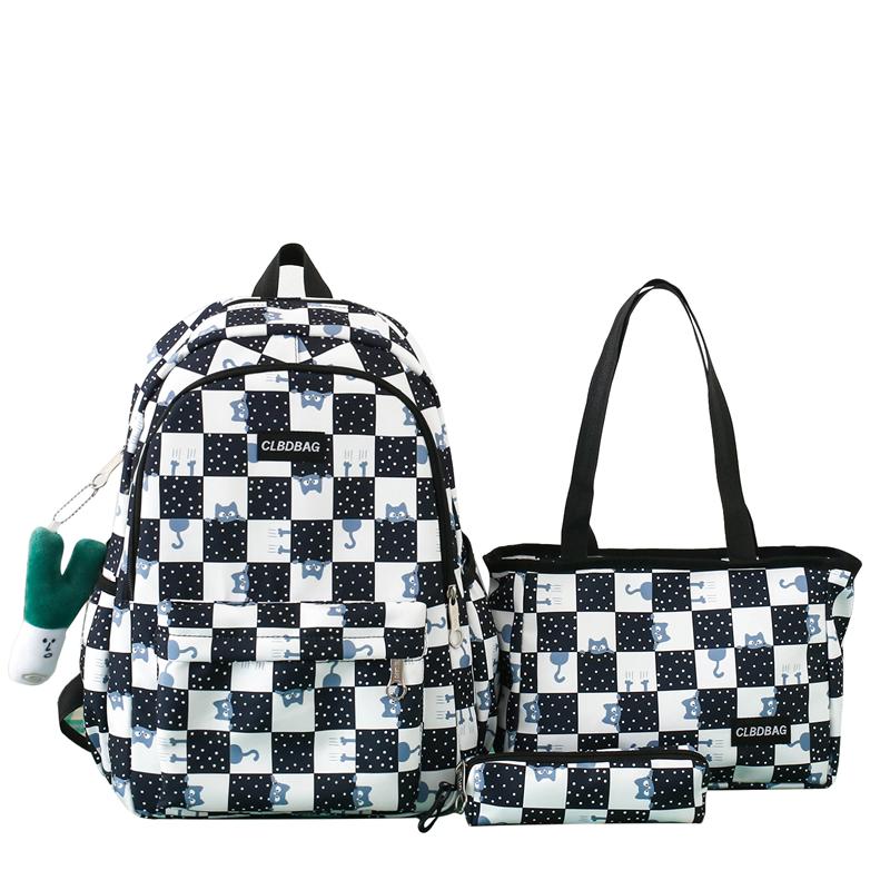 

Набор рюкзаков из трех предметов, большая вместительная школьная сумка для школьников младших классов, рюкзак в шахматном порядке с сумкой для обеда, сумка для ручек чёрный