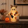 Farmhouse Style Fall Accents Lighted Vintage Patchwork Ghost, LED Light Ghost with Pumpkin Lantern Halloween Decor, Up Ghosts Lamp, Rustic Figurine