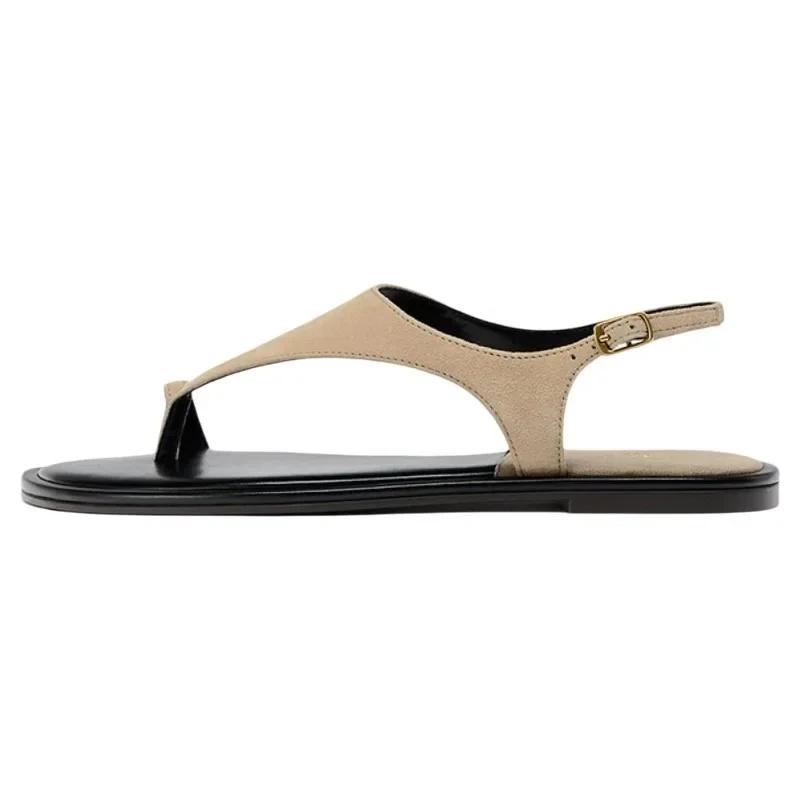 Fashion 2025 Summer New Flat Bottom Buckle Strap Women's Sandals Casual Versatile Comfort Pinch Toe Concise Beach Sandals Women