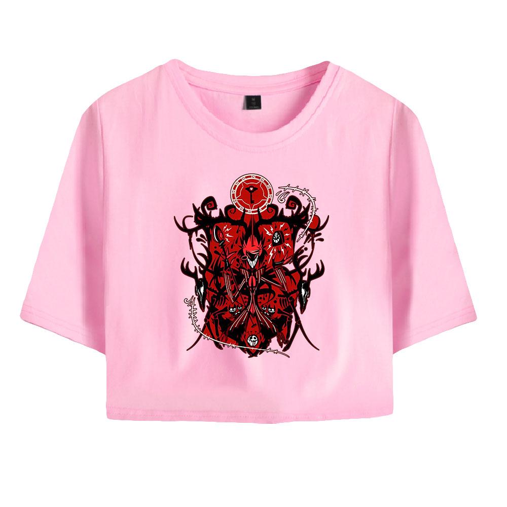 New Fashion Women's Casual Hazbin Hotel Print Short Sleeve Crop Top Funny Tee Shirts Hipster O-neck Cool Tops