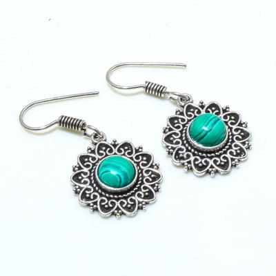 Green Malachite Round Shape Gemstone Handmade Earring Jewelry 925 Silver Earring Jewelry Size 1.98 Inches