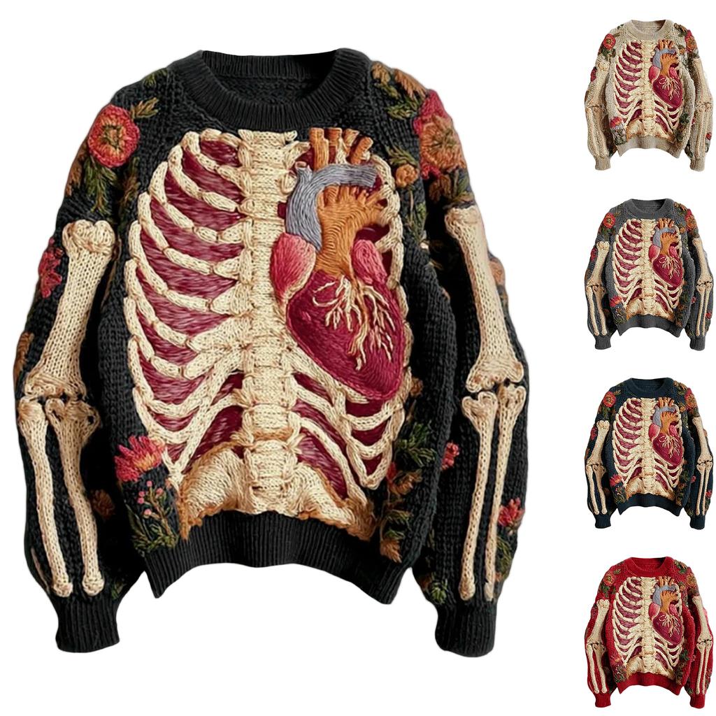Women's Vintage Halloween Print Knit Sweater, Retro Cozy Pullover Top