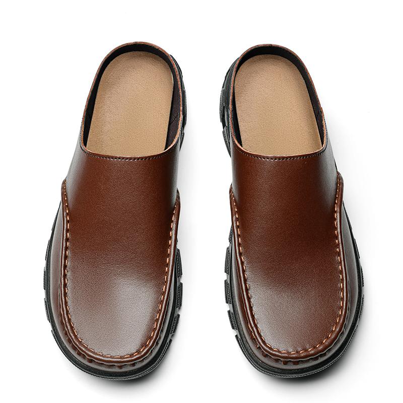 New Arrival Casual Shoes Fashion Handmade Leather Driving Slippers Mens Moccasins Slip On Half Flats Male Outdoor Muller Shoes