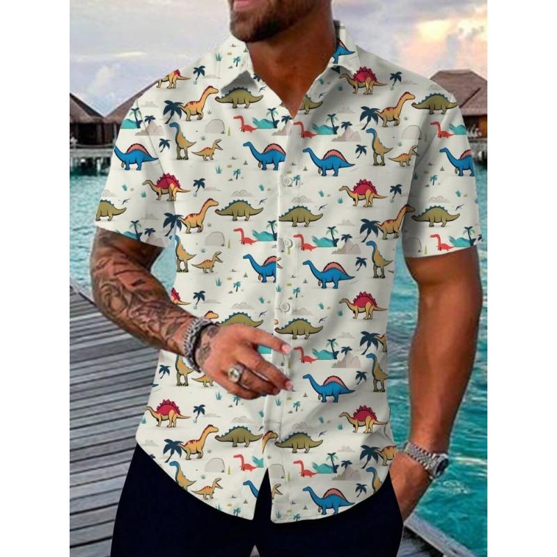 Bull Head Print Men's Short-sleeved Shirt Summer Outdoor Street Men's Short-sleeved Shirt Urban Daily Fashion Men's Casual Shirt