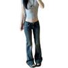 Jeans de Campana Retro Ajustados y Desgastados de Tiro Bajo para Mujer - Petites, Pierna Estrecha Versátil, Largo hasta el Suelo