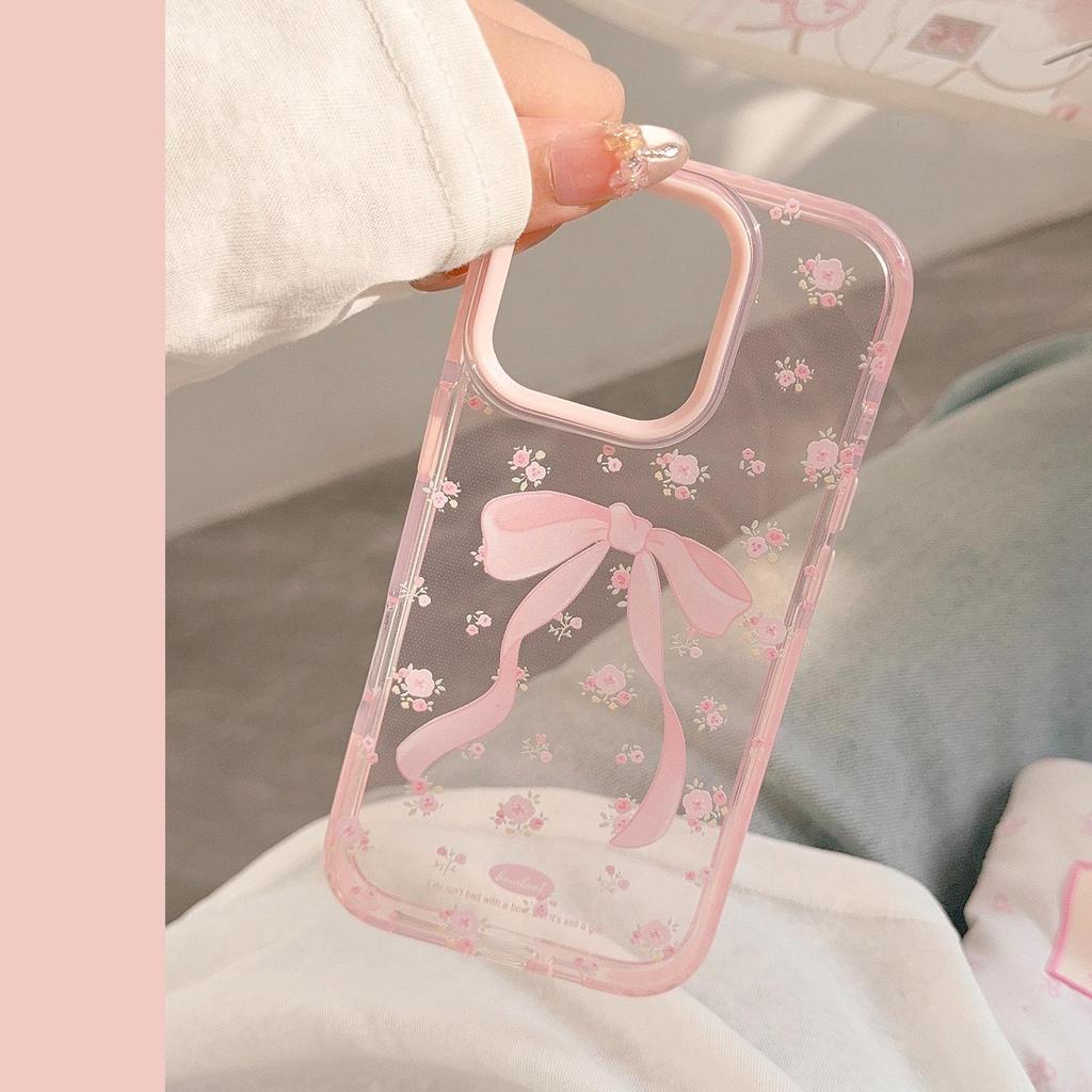 Pink bow floral phone case suitable for Apple phones