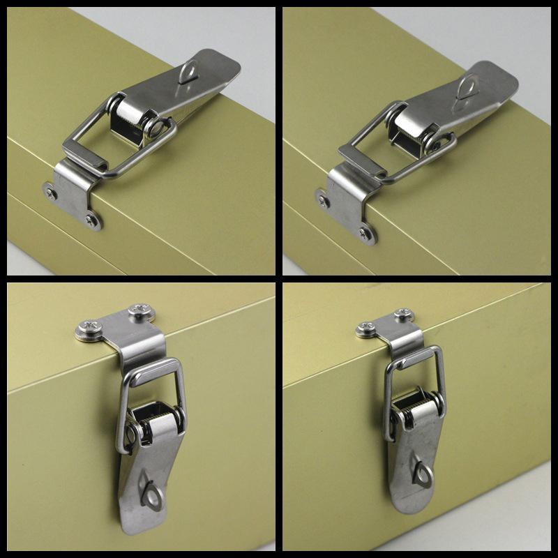 Stainless Steel Spring Loaded Draw Toggle Latch Clamp Clip Silver Hasp Latch Catch Clasp 90 Degrees Duck-Mouth Buckle Hook Lock