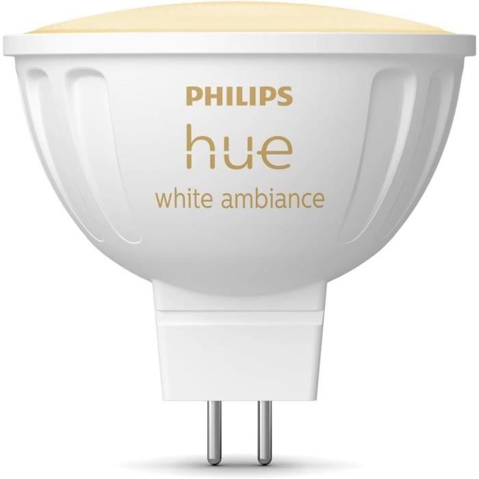 Ampoule connectée - PHILIPS HUE - MR16 - Lumière blanche - Compatible bluetooth - Fonctionne avec App et voix