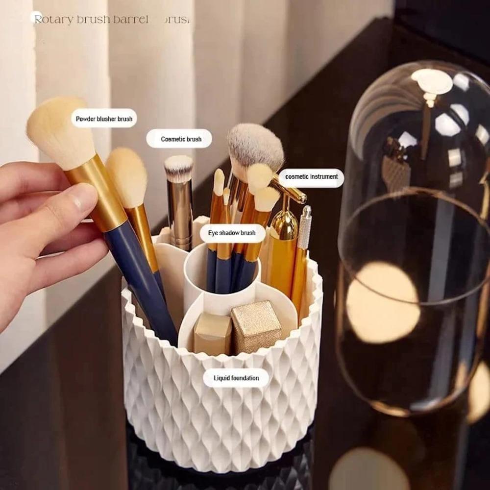 360° Rotating Makeup Brush Storage Rack - Multifunctional Cosmetic and Beauty Tool Organizer with Rotating Rack and Lid