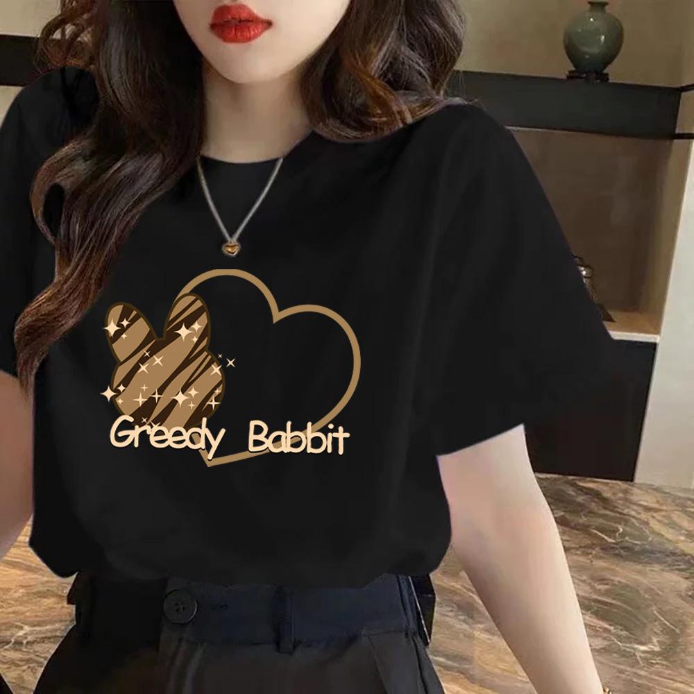 Pure Cotton Short-sleeved T-shirt for Women In Summer New Printed American Slim Shoulder Half-sleeved Round Neck T-shirt