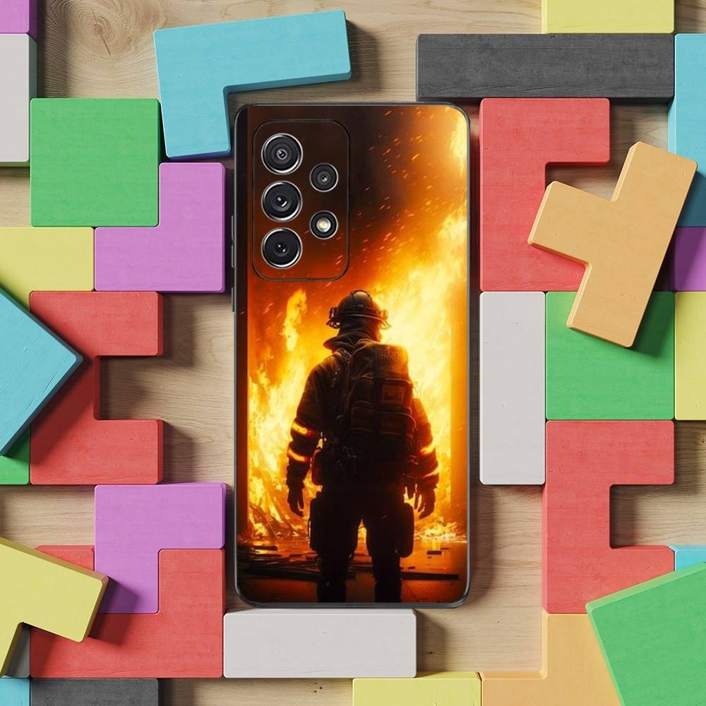 Fire Disaster Firefighter Case For Samsung S23,S25,S20,S10,S9,S21,S24,S22,Ultra,FE,Plus,Lite,Soft Silicone Black