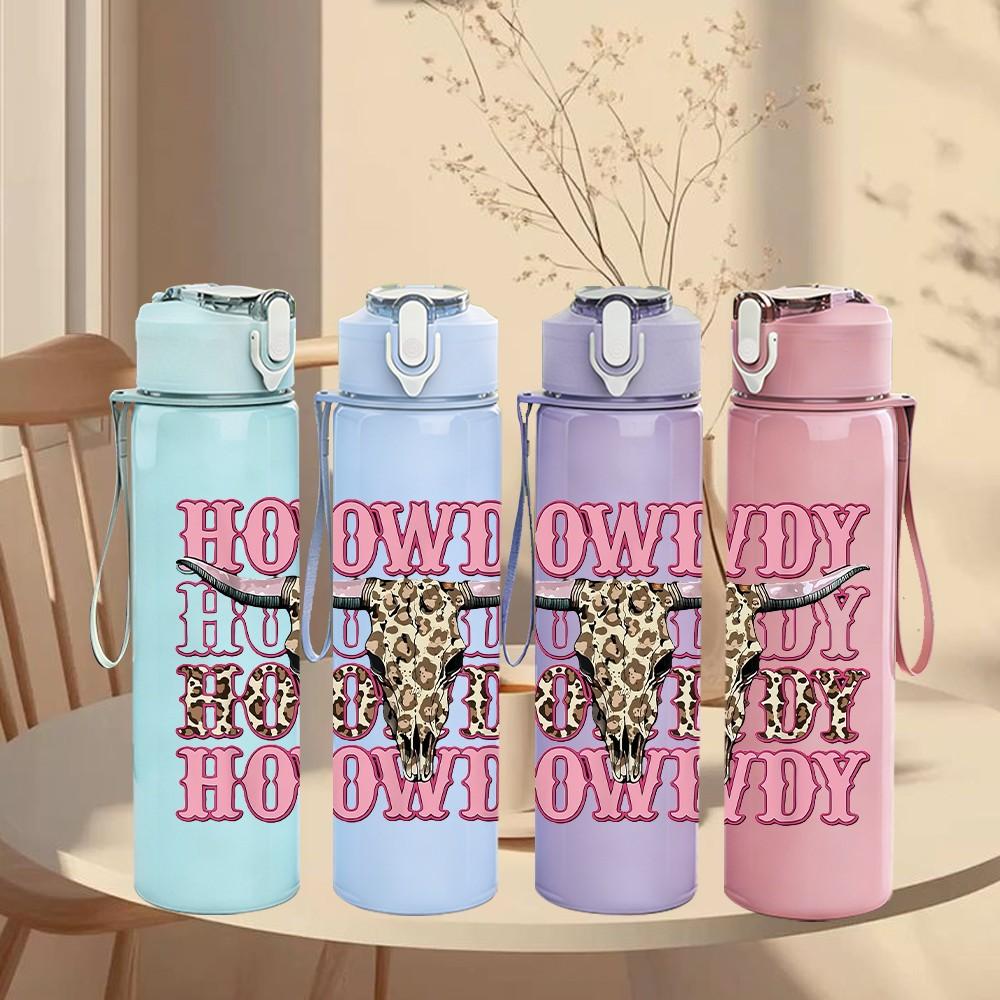 1PC Cowgirl Text Vintage Retro Pattern 750ml Color Plastic Sports Water Bottle Leakproof Flip Straw Lid Suitable for Sports Office Home Use