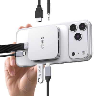 ORICO Magnetisches Docking USB C Hub mit MagSafe 10Gbps 2230 NVMe SSD HDMI 10Gbps USB-Kartenleser 100W PD Schnellladung Kompatibel mit iPhone Pro Max MacBook M.2