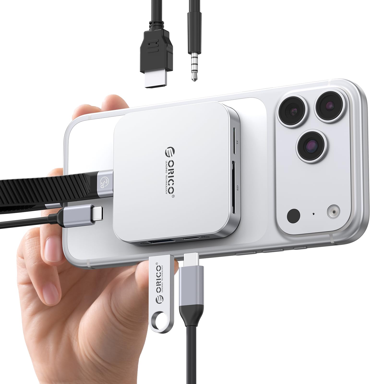 

ORICO Магнітна док-станція USB C Hub з MagSafe 10 Гбіт/с 2230 NVMe SSD HDMI 10 Гбіт/с USB-кардрідер 100 Вт PD Швидка сумісна з iPhone Pro Max MacBook M.2