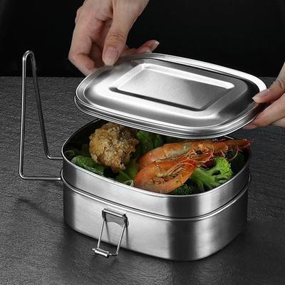 304 Edelstahl Bento Lunchbox mit Griff für Studenten Große Kapazität Quadratisch Versiegeltes Fach Lebensmittelaufbewahrungsbehälter