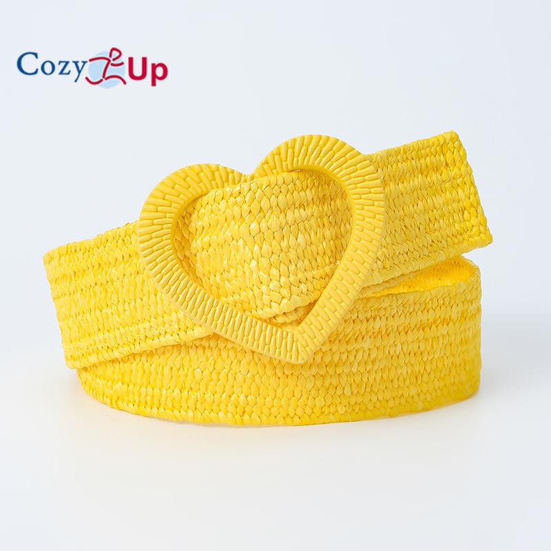 Elastic Stretch PP Grass Woven Sweet Decorative Dress Ladies Love Buckle Belt