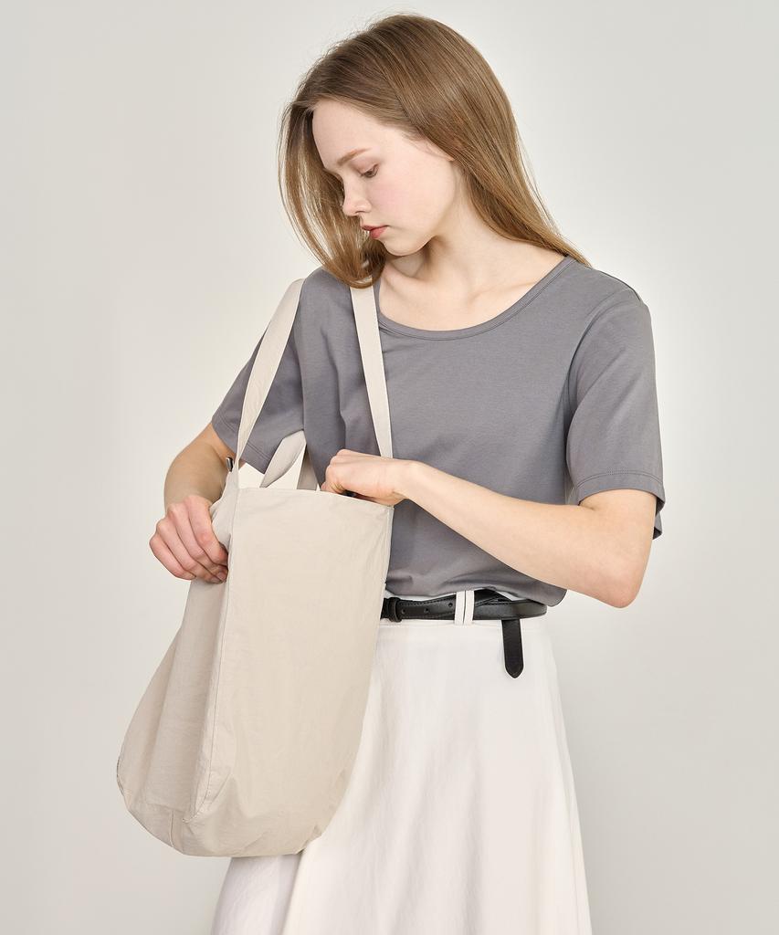 BASIC HOUSE Women'S U-Neck Oversized Stretch Short Sleeve T-Shirt Dark Gray Lats0210
