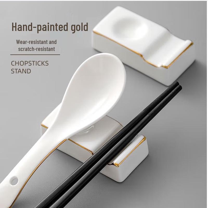 Gold Rim Ceramic Chopstick Rest Set