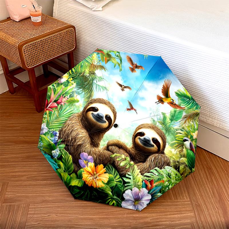 1 PC Automatic Folding Umbrella - Sloths Pattern, Portable & Foldable Design with 8 Ribs, Christmas Birthday Gifts