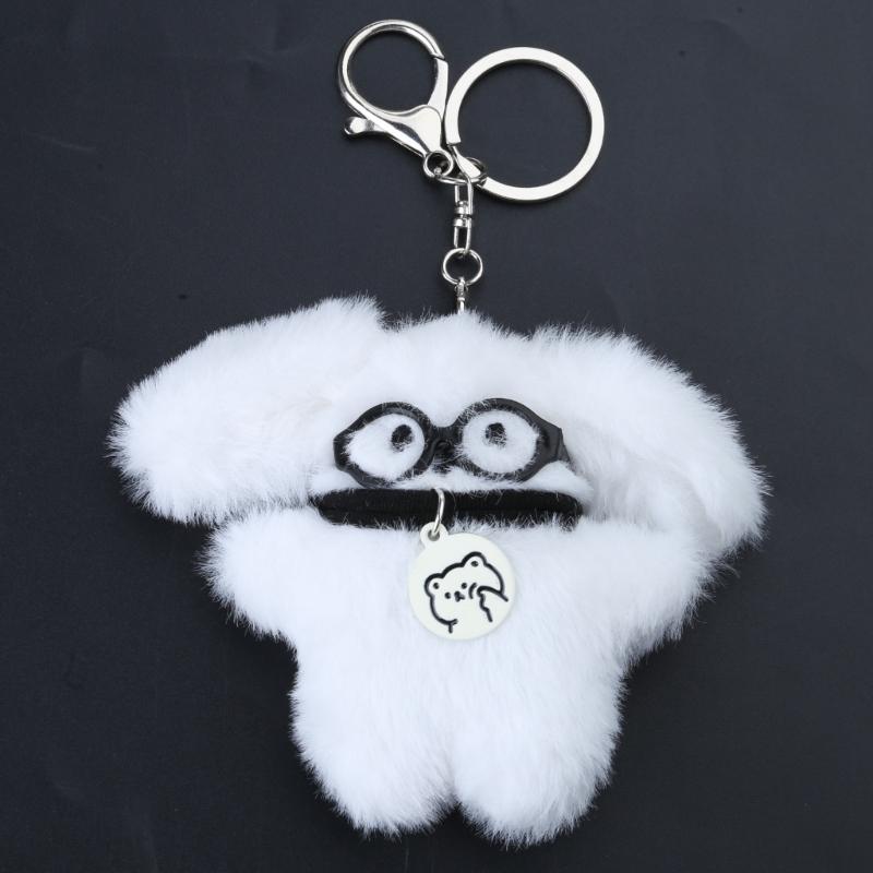 Lovely Fluff Stuffed Keychain Handmade Plush Dog Keyring Soft Cartoon Animal Backpack Pendant Versatile Bag  Accessory