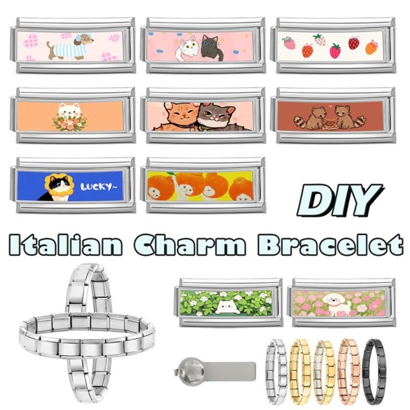 Photo Italian Modular Bracelet Band Link Connector Stainless Steel Texture Jewelry Accessories Suitable for Enthusiasts