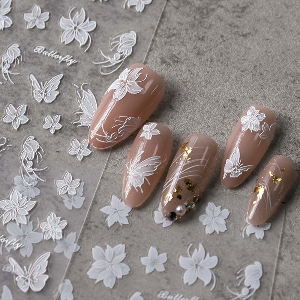 

White Lace Butterfly Nail Stickers Bowknot Butterfly Nail Decorations Butterfly Nail Decals Gifts