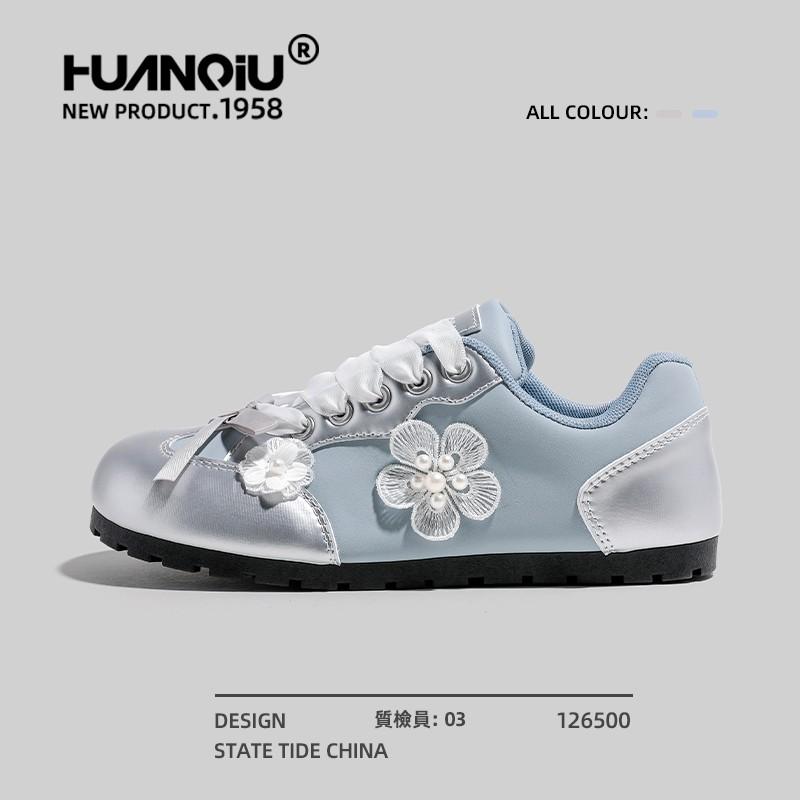 Women's Shoes Sweet Flower White Shoes 2024 Autumn New Campus Style French Cute Internet Celebrity De Xun Shoes